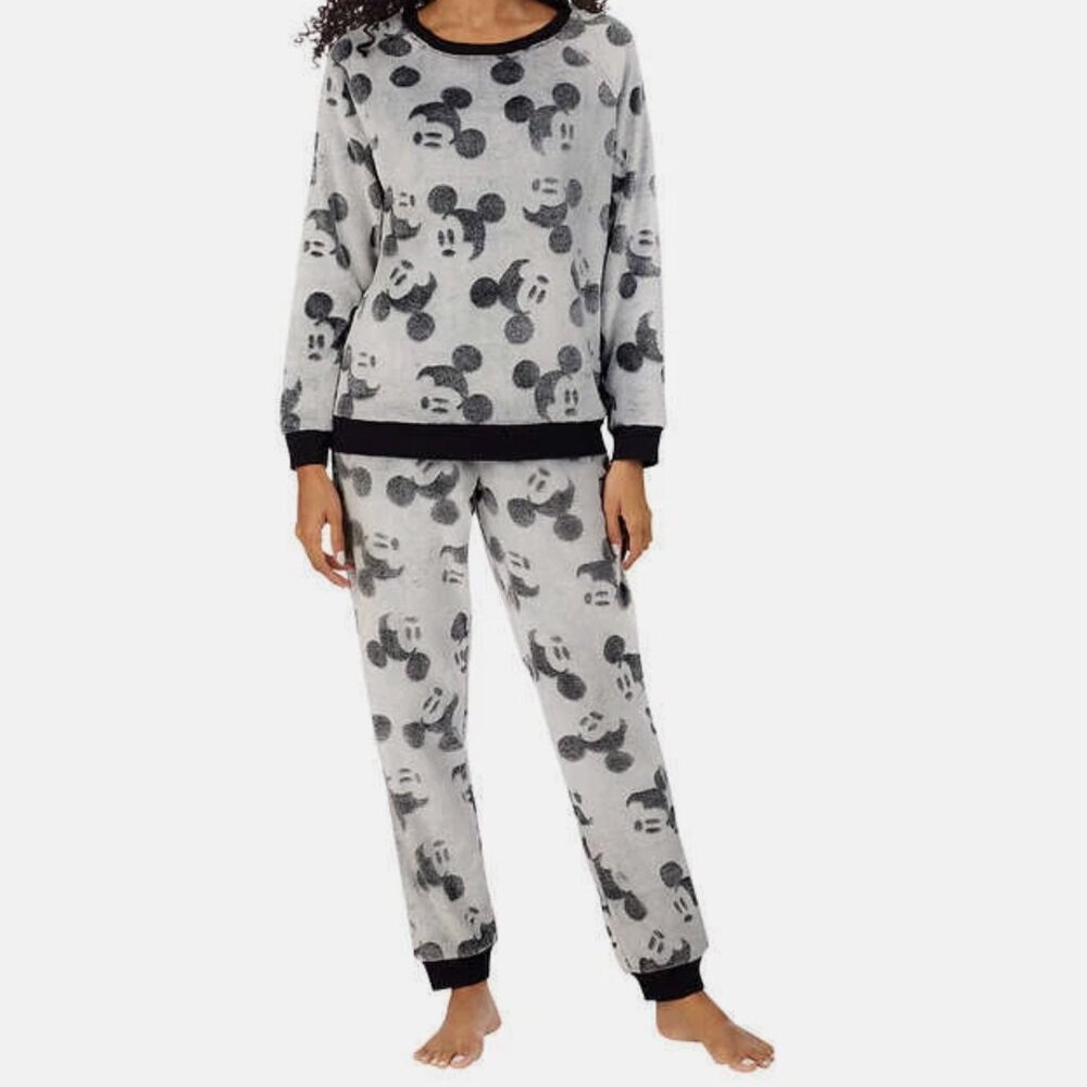 Disney Gray‎ Mickey Fleece 2pc Jogger Lounger Pajamas Set Size XL Sleepwear